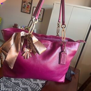 Coach Magenta East West Tote with Gold Hardware